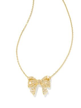 Kendra Scott Krista Gold Bow Short Pendant Necklace in White Mix